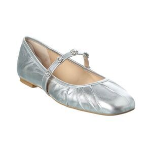 Stuart Weitzman Justina Leather Mary Jane Ballet Flat, Silver